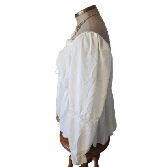 PRETTY ☆ SWISS DOT & LACE ☆ ROUCHED FRONT BLOUSE ☆ 22w ☆ NWT - Picture 4 of 9